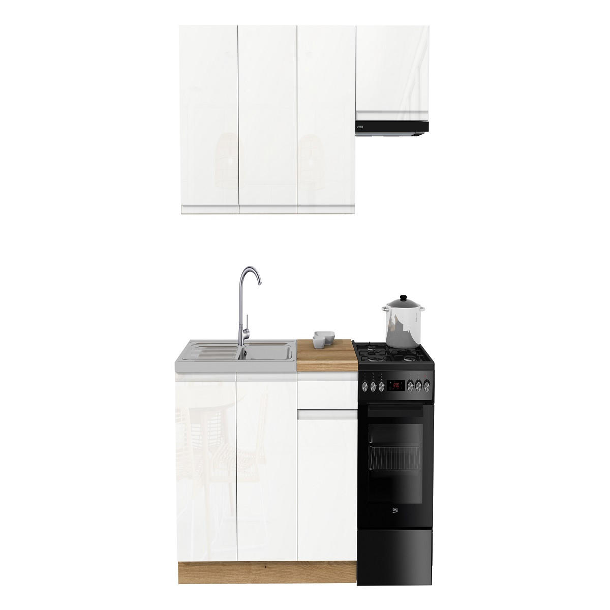 KÜCHENZEILE 170 cm mit Arbeitsplatte - SIMPLY Z13 - in Weiß Hochglanz / Eiche - Weiß Hochglanz, Holz/Holzwerkstoff (170/212/53cm)