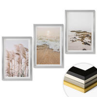 WANDBILDER 3er Set - 40x60 cm Silberner Rahmen - Strandgras, Wellen, Steine, Boho-Stil - Silberfarben, Kunststoff (40/60cm) - ArtPrintCave