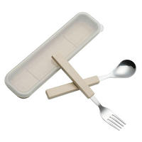 KINDERBESTECK Set 2-teilig Edelstahl Creme mit Reiseetui - Creme, Metall