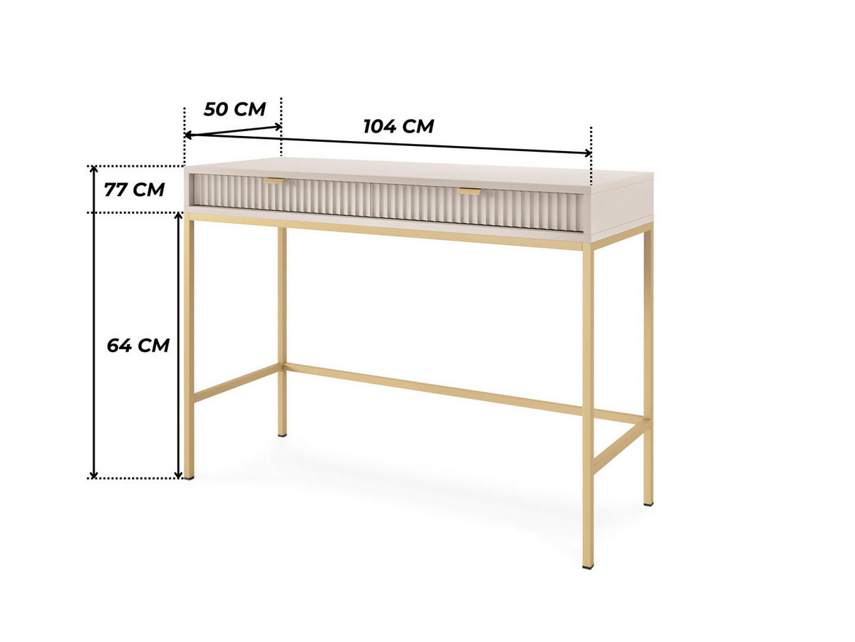 MODERNES Geriffelter Konsolentisch KIOTO T2SZ (Kaschmir, Gold Gestell, Vollauszug) - Kaschmir/Goldfarben, Holzwerkstoff/Metall (50/104/77cm) - Ravio