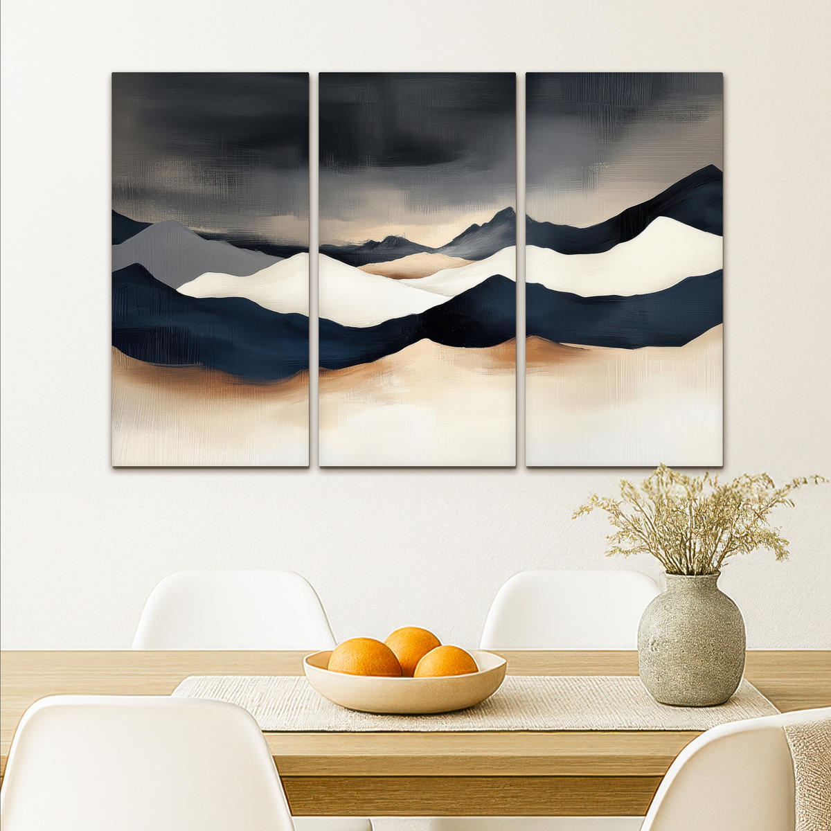 LEINWANDBILD 3er Set Landschaft - Abstrakt - Modern 90x60 cm - Dunkelblau, Textil (90/60cm) - MuchoWow