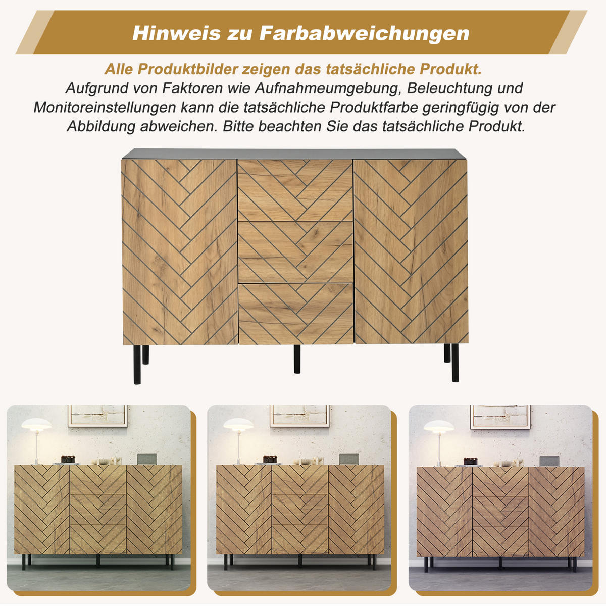 SIDEBOARD 120/40/76 cm Natur/Schwarz aus Spanplatte mit Stauraum - Naturfarben, Holzwerkstoff (120/76/40cm) - OKWISH