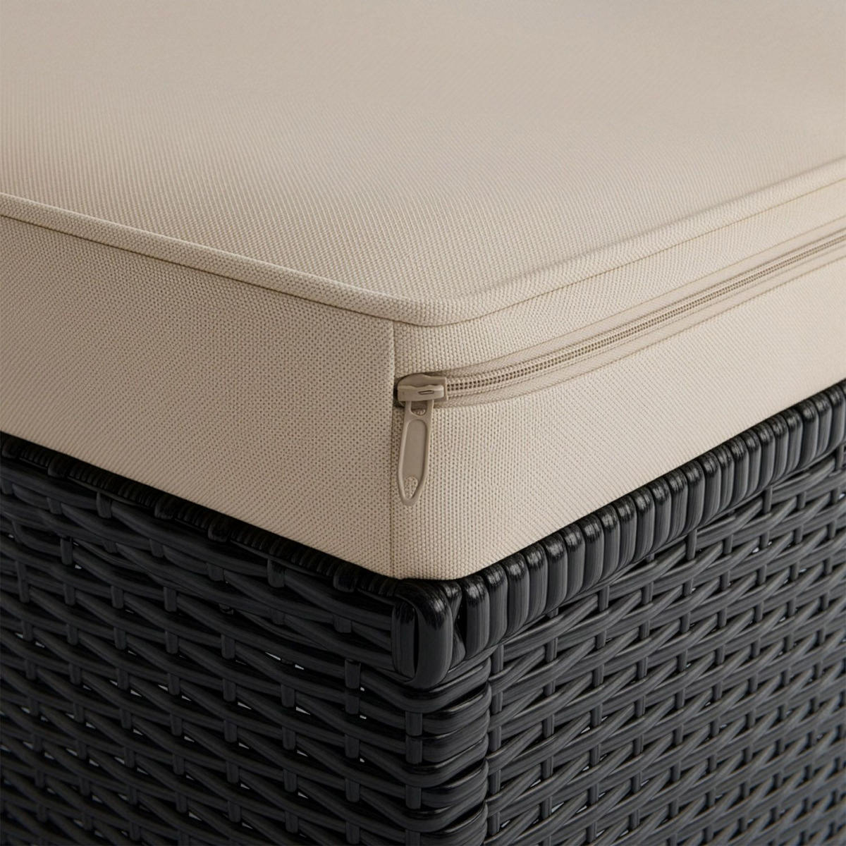 LOUNGEGARNITUR Manacor schwarz, creme inkl. Abdeckung - Creme, Kunststoff/Metall - Juskys