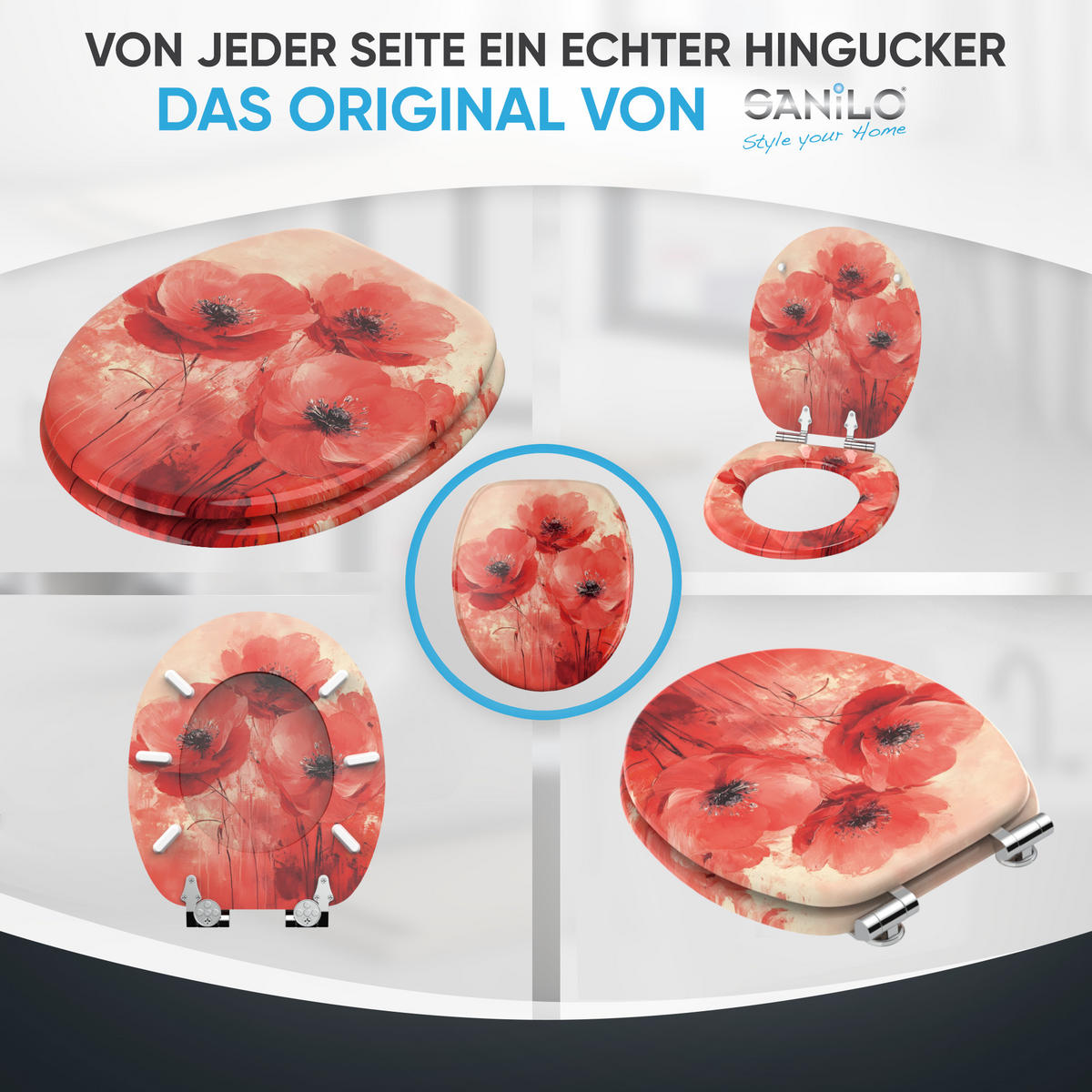 WC Sitz mit Absenkautomatik Poppy - Rot, Holzwerkstoff (38/6/47cm) - Sanilo