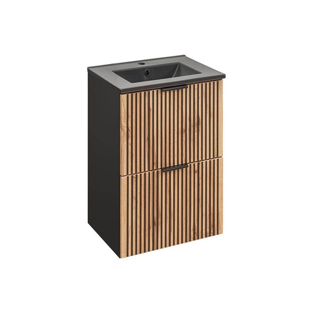 Milaros Markt Waschtischkombi Eiche Wotan, Schwarz 60x57x46 cm