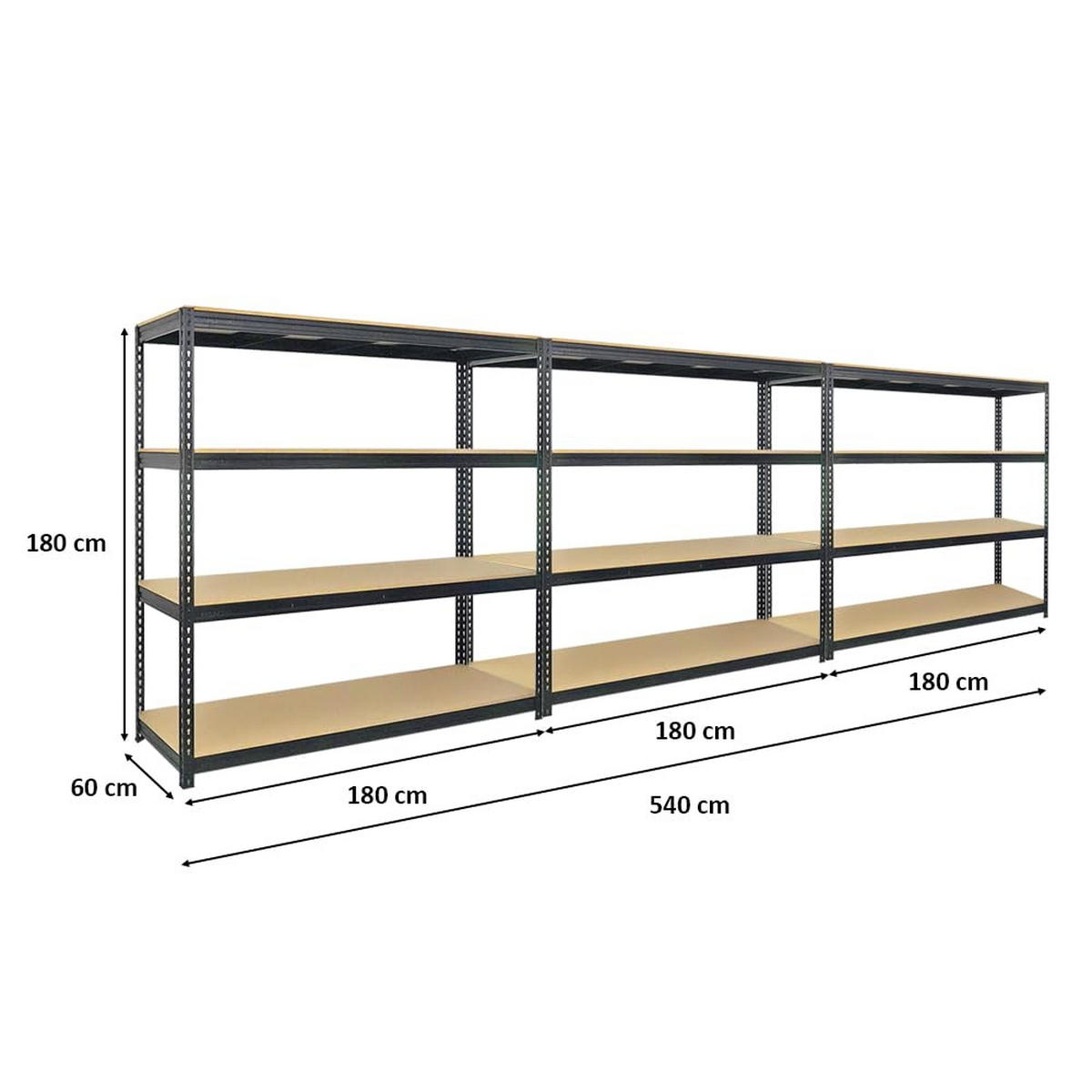 SCHWERLASTREGAL Bison 3er-Set mit 3x 200x200x60 cm 4 Fachböden Fachlast 600 kg Schwarz - Schwarz, Metall (600/200/60cm) - PROREGAL