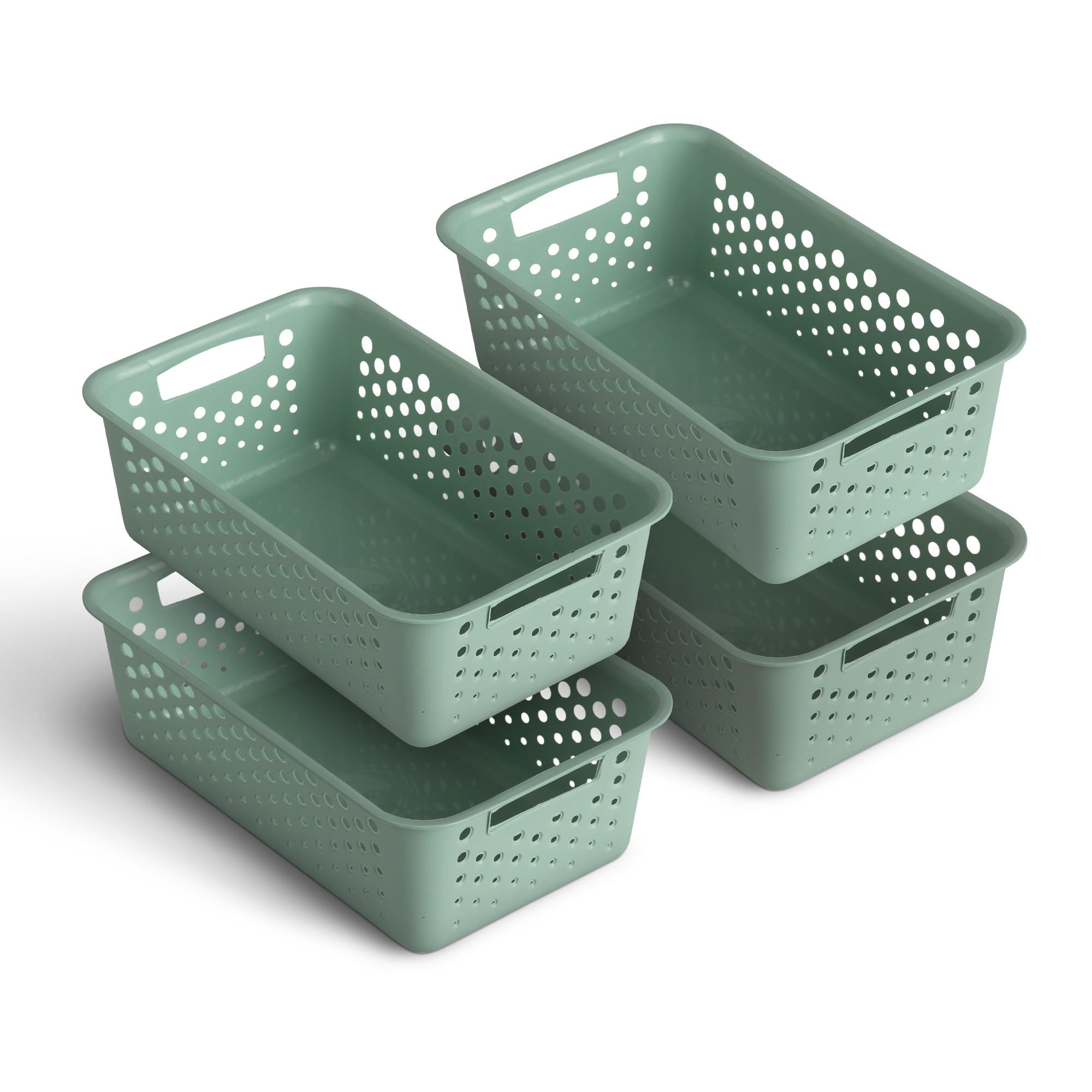 AUFBEWAHRUNGSKORB Grün 25x16x8 cm - 4er Pack - Grün, Kunststoff (16/8/25cm) - ProHome