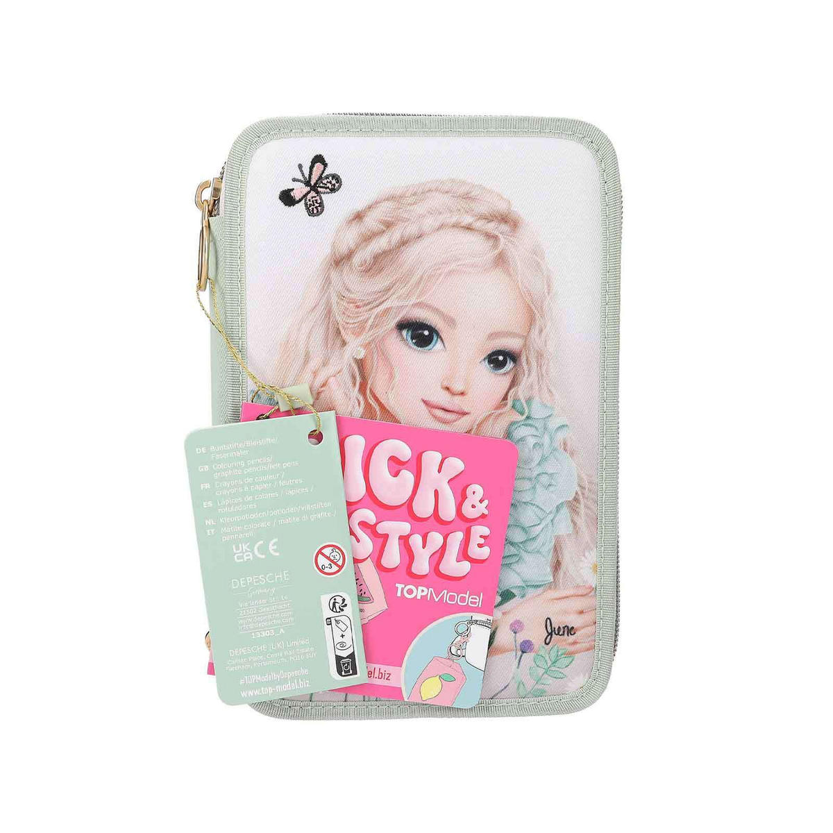 3-FACH FEDERTASCHE MIT STICKEREI SUMMER FEELING INKL. STIFTE TOPModel grün 7,5 x 13 x 20 cm - Grün, Kunststoff (13/20/7.5cm) - Depesche Germany