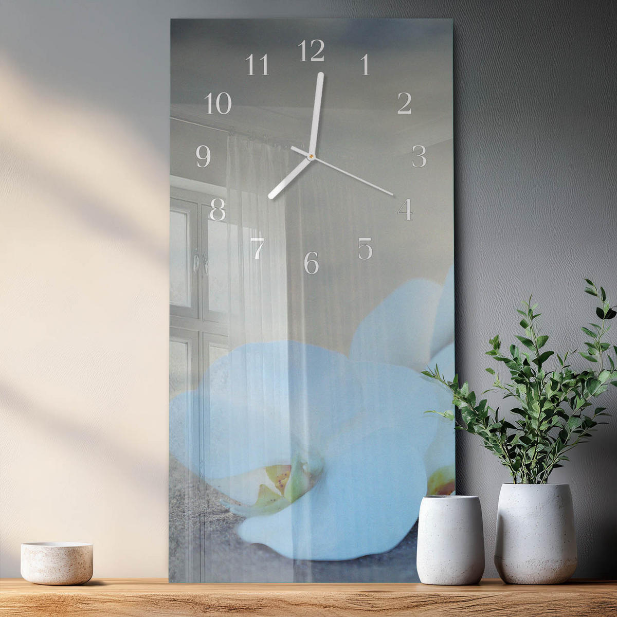 WANDUHR 30x60 cm - Orchidee - Weiß, Glas (30/60/0.4cm) - TULUP