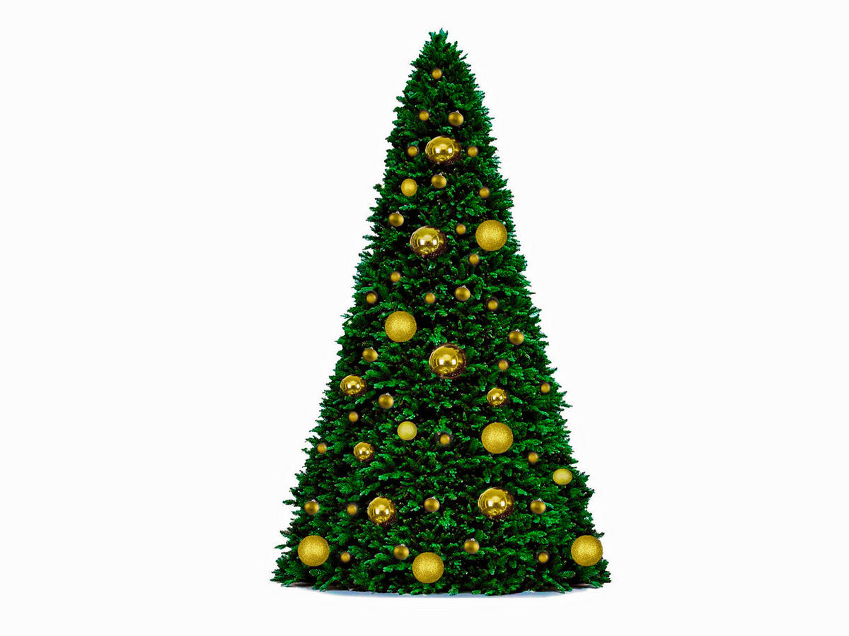 LAALU WEIHNACHTSBAUM geschmückt künstlich mit 74 Ornamenten BASIC GOLD 500 cm Baum mit Ständer und Weihnachtsornamenten - Goldfarben/Grün, Kunststoff (500cm) - LAALU