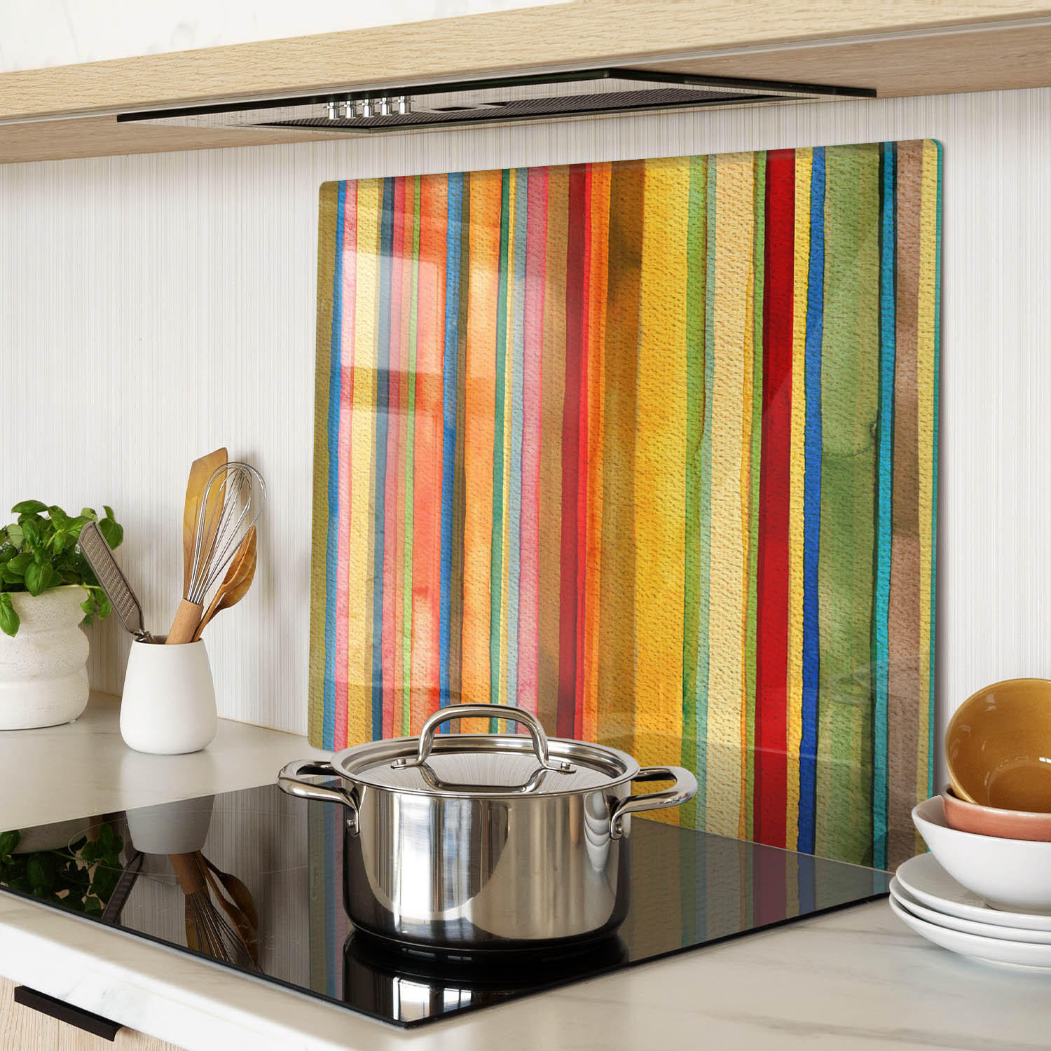 GLASPLATTE 60x52 cm Farbige Streifen - Lila/Braun, Glas (60/0.4/52cm) - TULUP