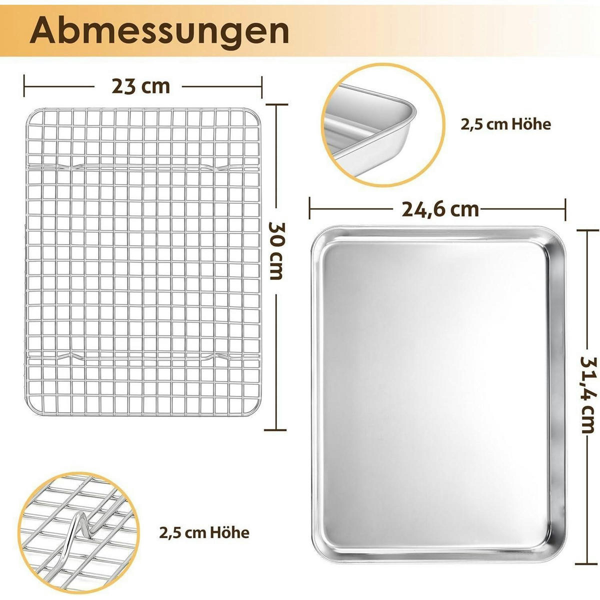 BACKBLECH mit Abkühlgitter Set 31,4 x 24,6 cm Edelstahl - Silberfarben, Metall (24.6/2.5/31.4cm)