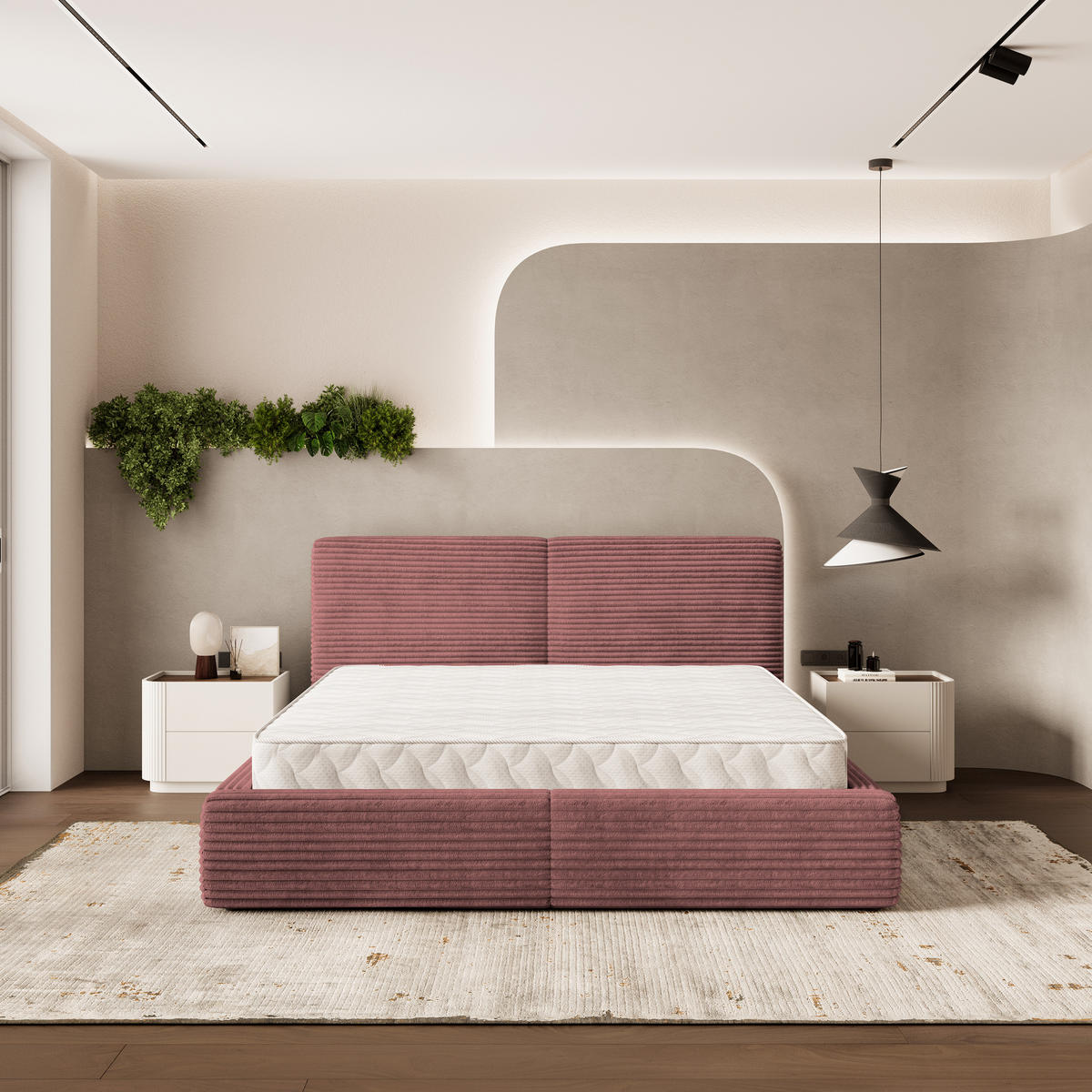 ČALOUNĚNÁ Postel FELURO 180x200 cm Pudrově růžová - světle růžová, kompozitní dřevo/textil (180/200cm) - MASSENO
