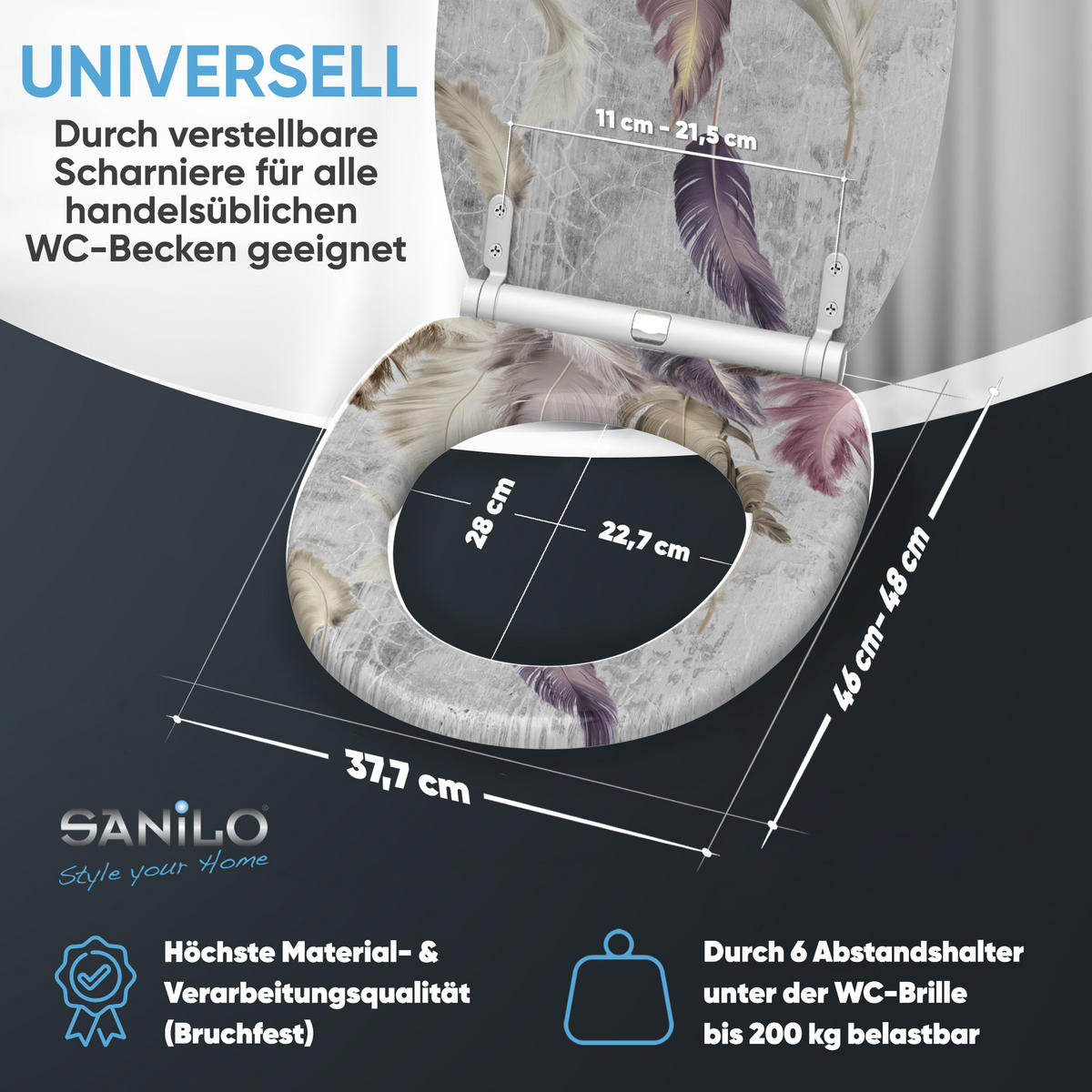 WC-SITZ mit Absenkautomatik & Top Fix Federn - Violett, Holzwerkstoff (37.7/5.5/48cm) - Sanilo