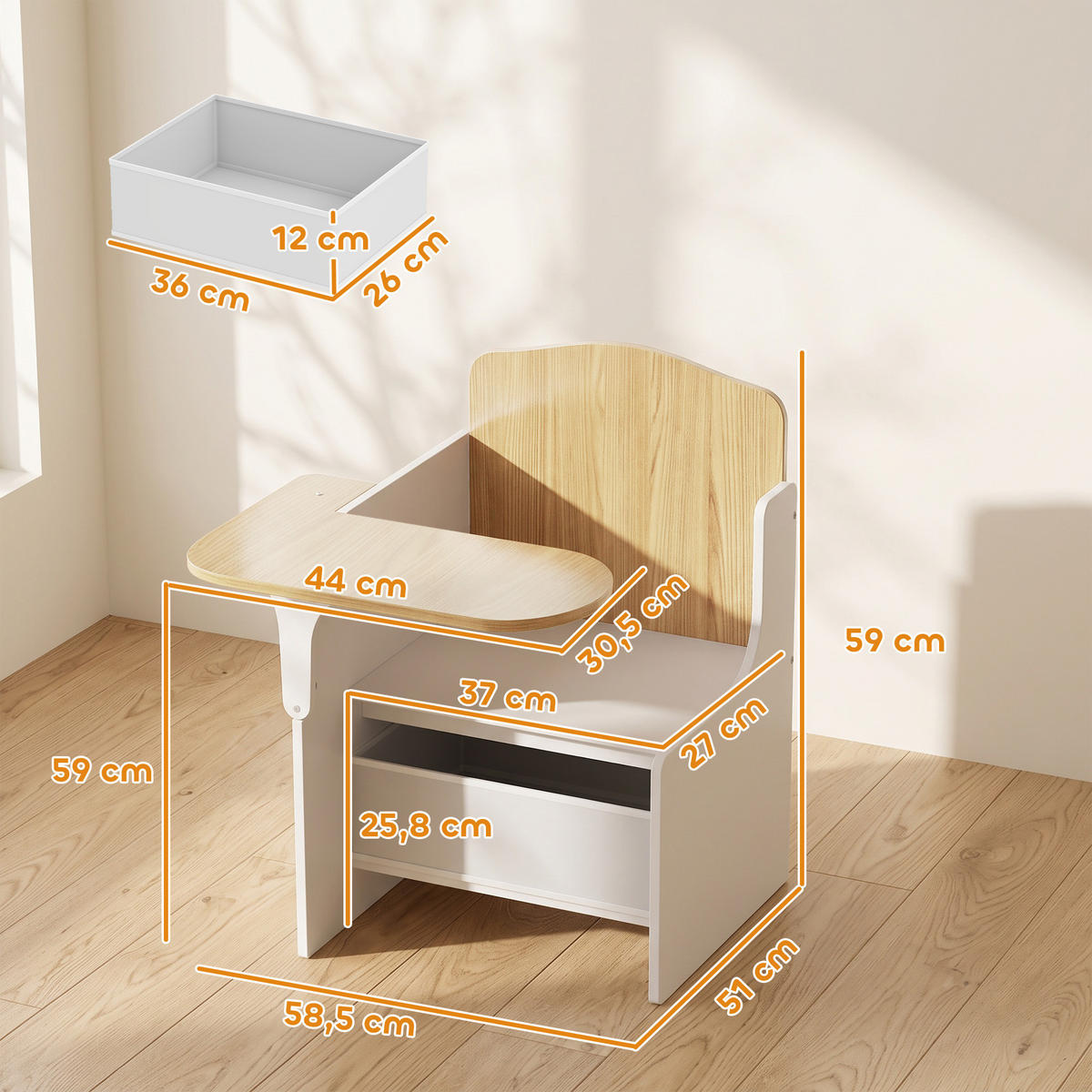 KINDERTISCH-MIT-STUHL MDF Vliesstoff Weiß - Weiß, Holzwerkstoff/Textil (51/59/58.5cm) - AIYAPLAY