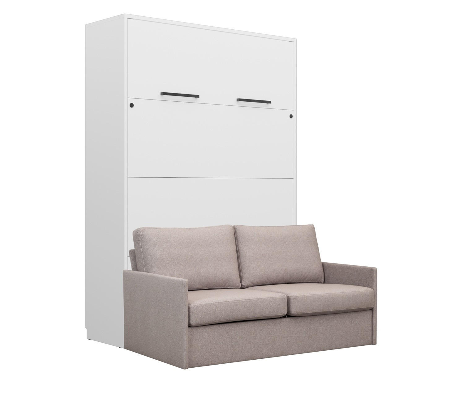 SCHRANKBETT Wandbett GN 140x200 weiß mit LED & Sofa - Hellgrau - Hellgrau/Schwarz, Holz/Holzwerkstoff (140/200cm) - QMM TraumMöbel