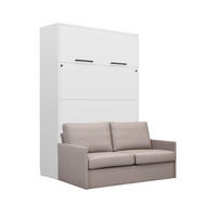 SCHRANKBETT Wandbett GN 140x200 weiß mit LED & Sofa - Hellgrau - Hellgrau/Schwarz, Holz/Holzwerkstoff (140/200cm) - QMM TraumMöbel