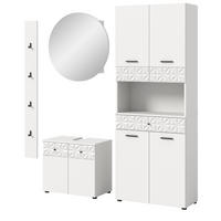 BADMÖBEL-SET weiß Hochglanz 4-teilig 186 cm, Komplettset mit 3D-Struktur - Weiß Hochglanz, Glas/Holzwerkstoff (186/187/37cm) - Inn.Furn