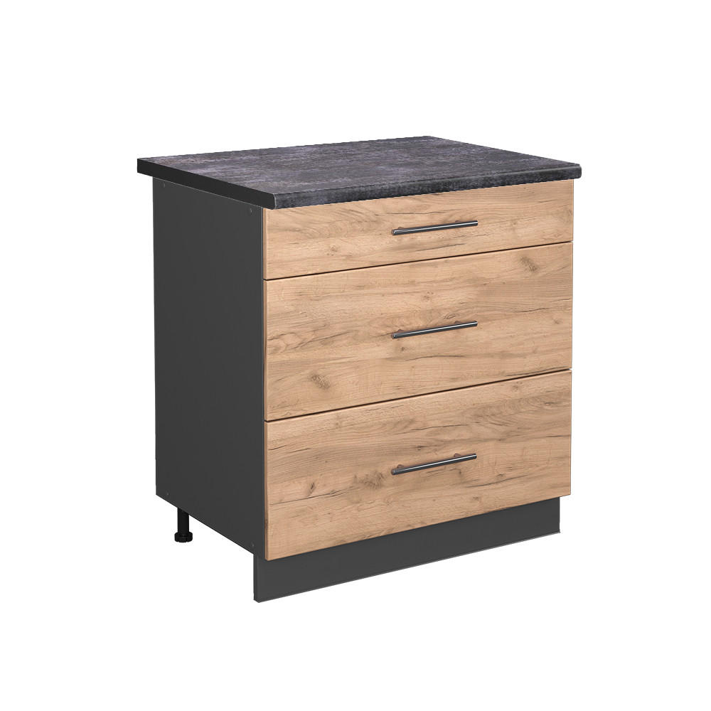 KÜCHENUNTERSCHRANK Fame-Line Goldkraft Eiche 80 cm mit 3 Schubladen AP Anthrazit - Honigeiche/Anthrazit, Holzwerkstoff (80/82/60cm) - Vicco