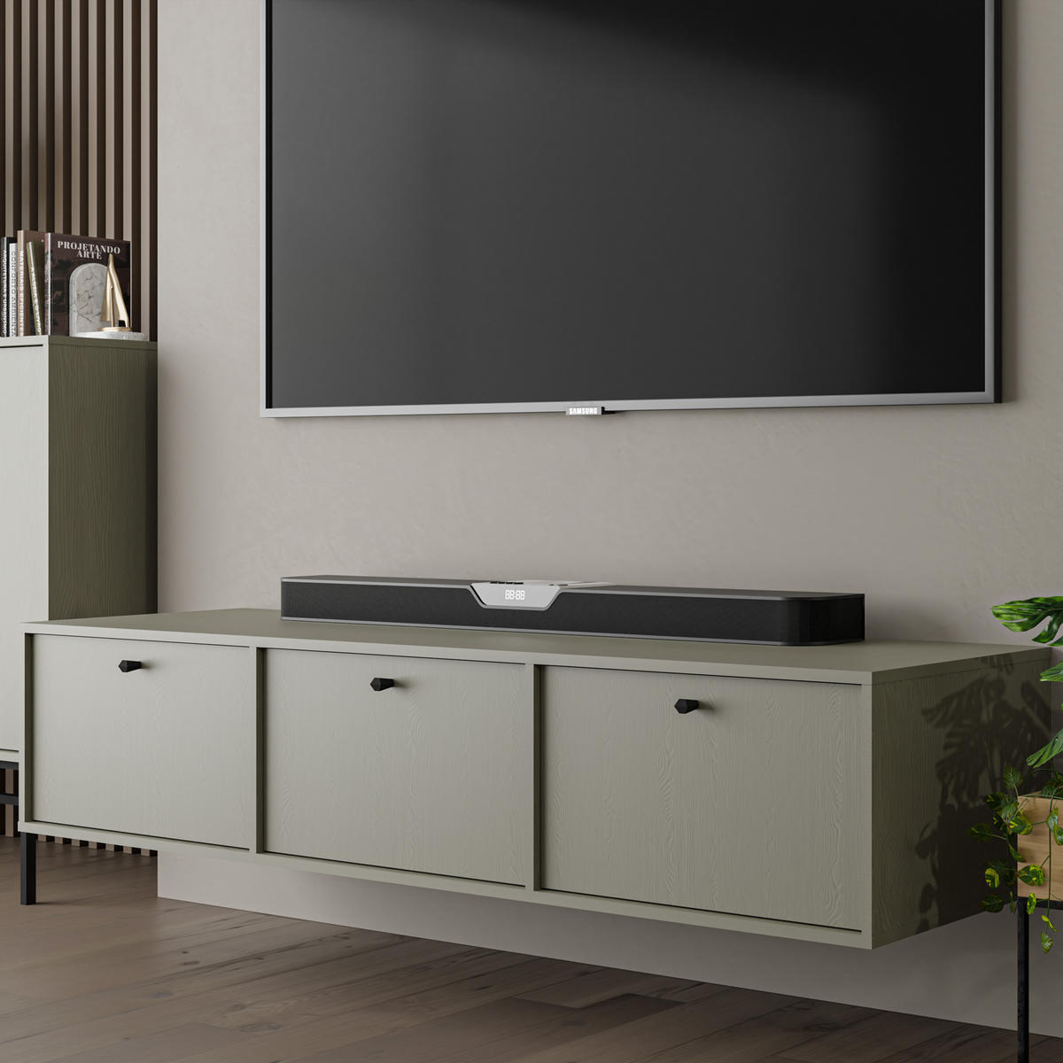 LOWBOARD TORINO 180x40,8x35 cm mit 3 Türen Hellgrün - Hellgrün, Holzwerkstoff (180/35/40.8cm) - MASSENO