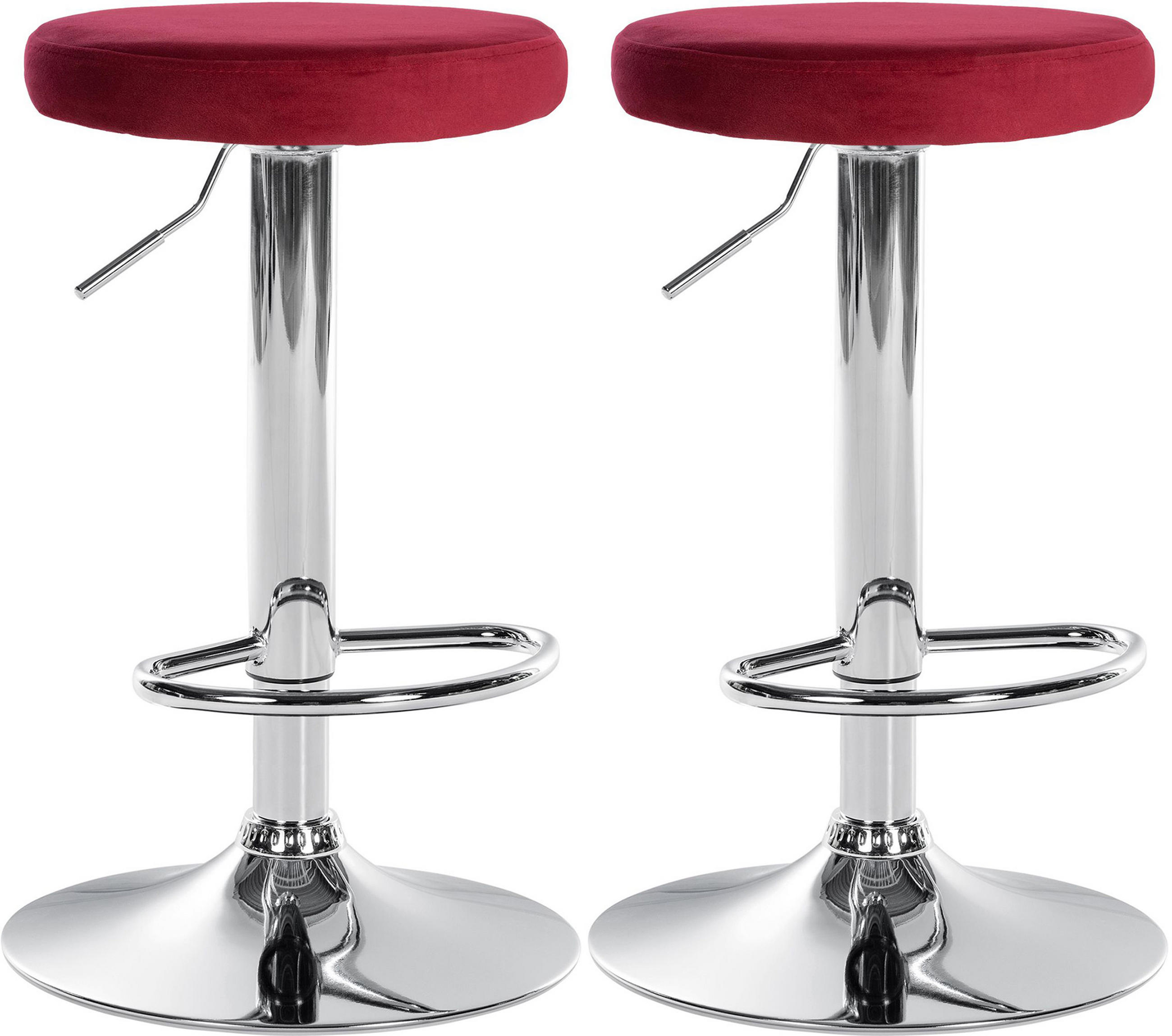 BARHOCKER 2er Set Pontius Samt chrom rot - Chromfarben/Rot, Textil/Metall (38.5/81/38.5cm) - TPFLiving