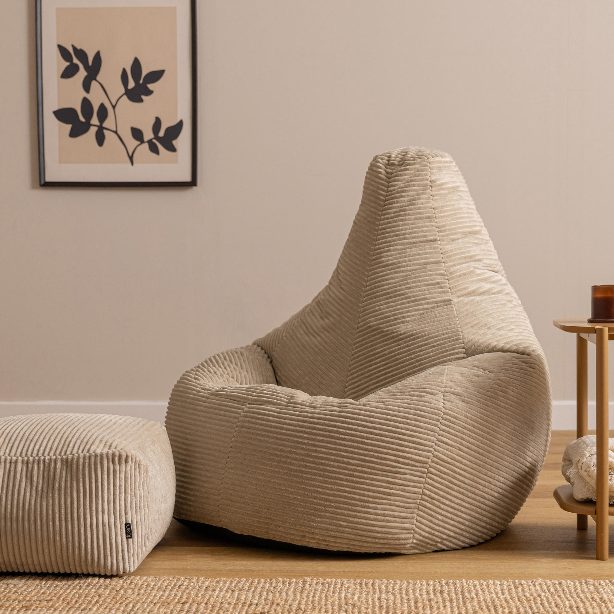 SITZSACK mit Hocker Dalton XXL Cord - Beige, Textil (94/40/92cm) - icon