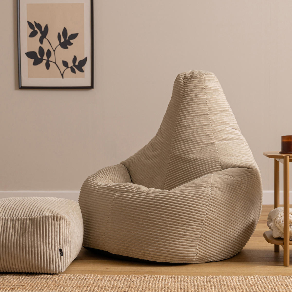 SITZSACK mit Hocker Dalton XXL Cord - Beige, Textil (94/40/92cm) - icon