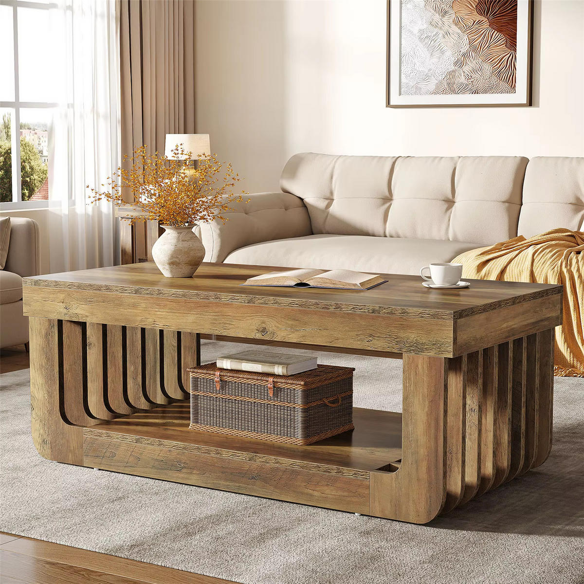 COUCHTISCH 120 cm mit Ablagefach Wohnzimmertisch - Braun, Holz (60/120/45cm) - Kaket