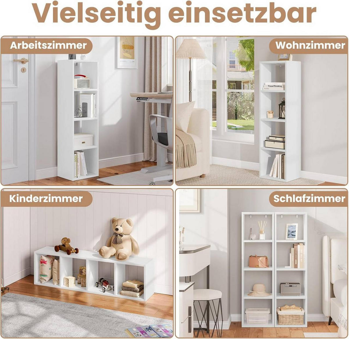BÜCHERREGAL mit 4 Ebenen, 30x106,5x23,5 cm, Weiß - Weiß, Holzwerkstoff (30/106.5/23.5cm) - Woltu