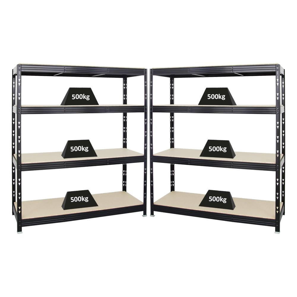 SCHWERLASTREGAL Rhino 2er-Set mit 2x 180x160x60 cm 4 Spanplatten-Ebenen 16mm Fachlast 500 kg Schwarz - Schwarz, Metall (320/180/60cm) - PROREGAL