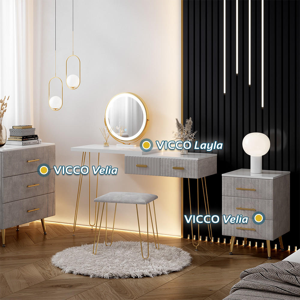 NACHTTISCH Velia Grau 41 x 62 cm mit 3 Schubladen - Grau, Holzwerkstoff (41/62/40.5cm) - Vicco