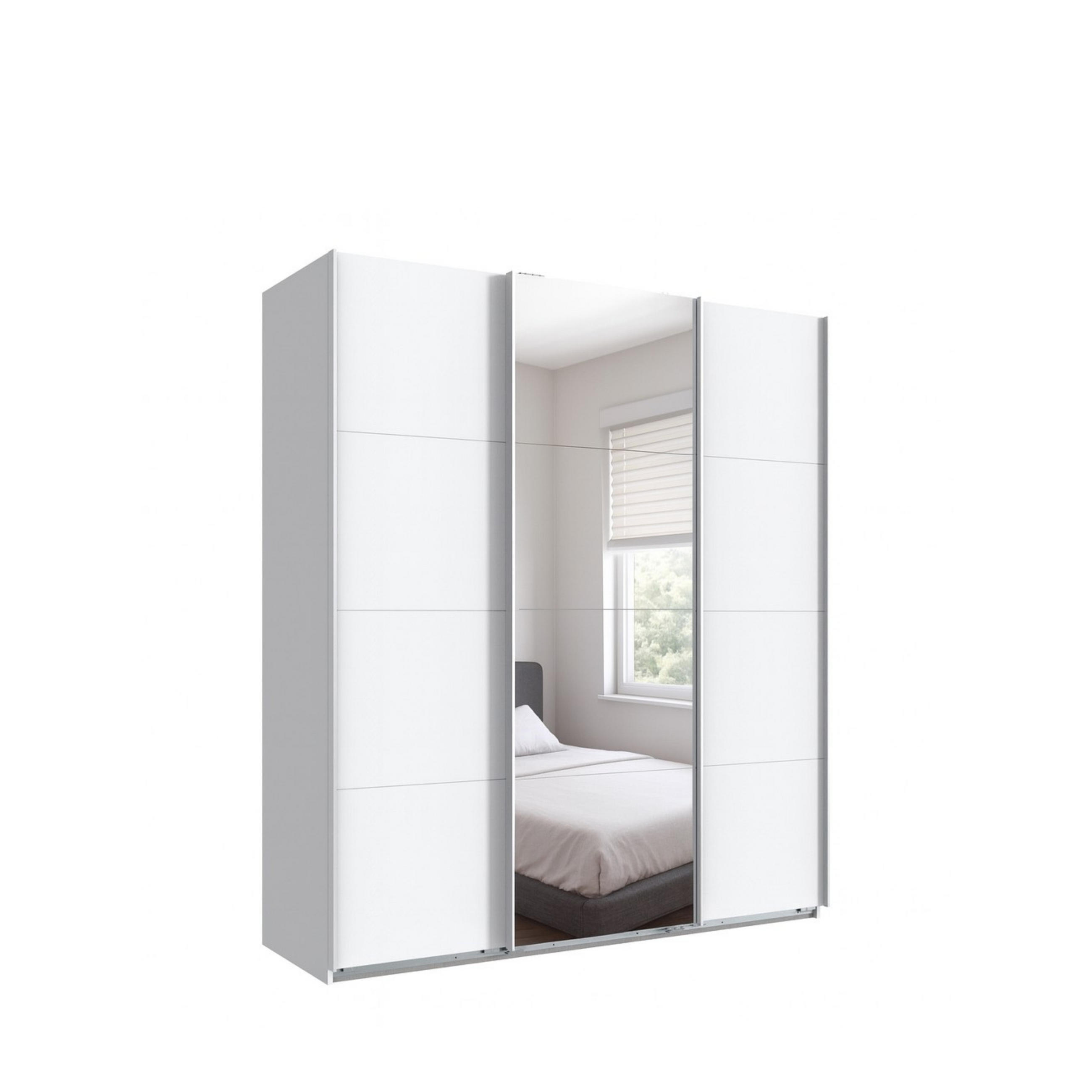 SKŘÍŇ S POSUVNÝMI DVEŘMI, 3dveřová, šířka 180 cm, výška 208 cm, hloubka 64 cm, bílá, se zrcadlovými dveřmi / 22511 - bílá, kov/kompozitní dřevo (180/208/64cm) - luma-home
