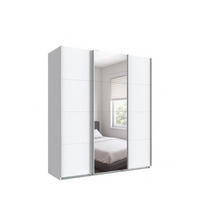 SCHWEBETÜRENSCHRANK 3-türig B180/H208/T64 cm in Weiß, Kleiderschrank mit einer Spiegeltür / 22511 - Weiß, Holzwerkstoff/Metall (180/208/64cm) - luma-home