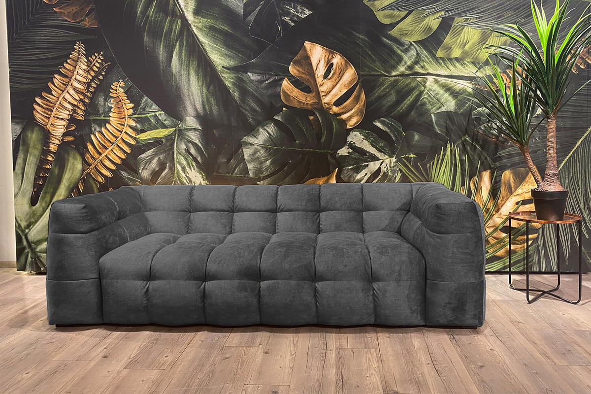 SOFA RIO Anthrazit Velvet - Anthrazit/Schwarz, Textil (207/68/105cm) - KAWOLA