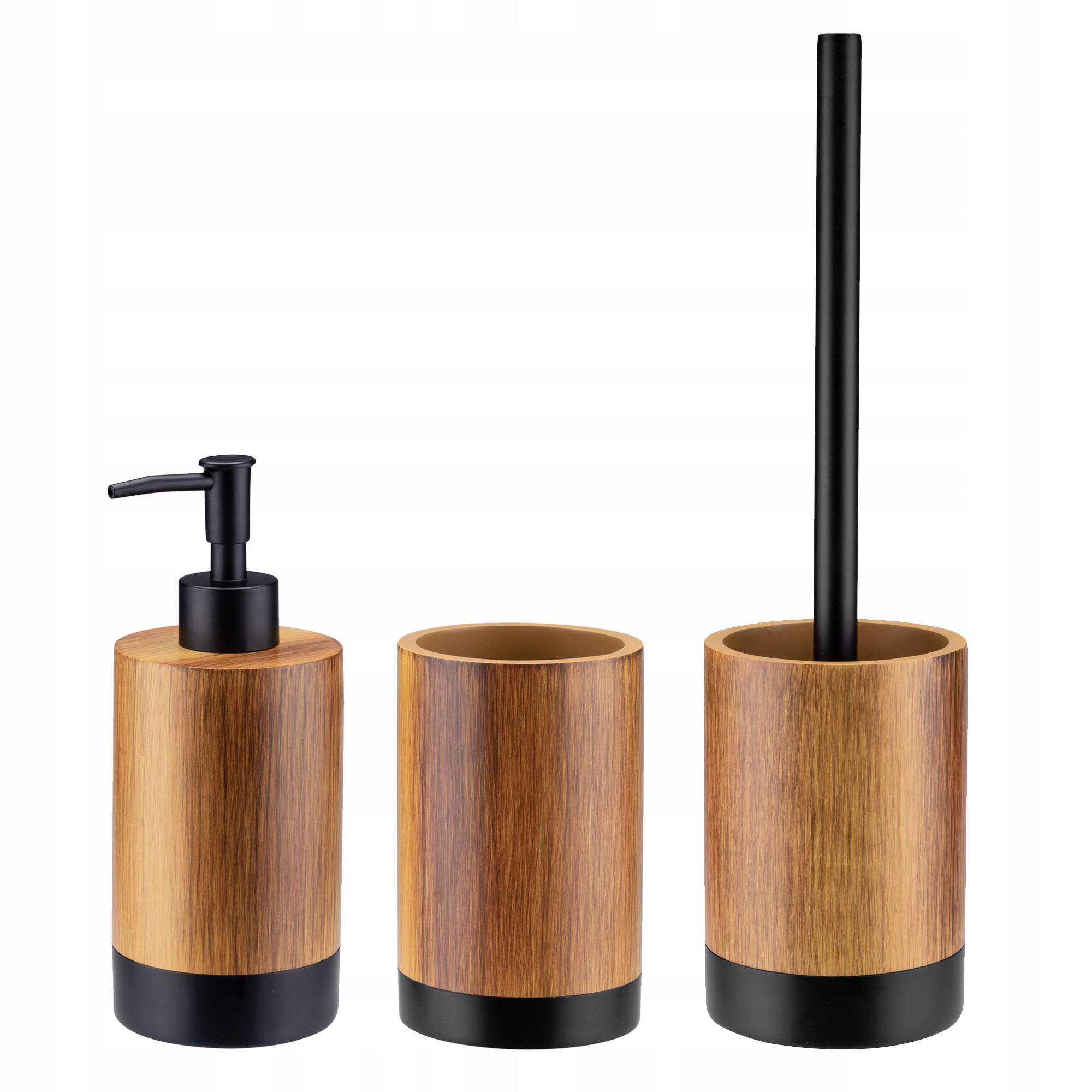 BADEZIMMERSET Seifenspender + Badezimmerbecher + Toilettenbürste - Braun, Kunststoff (10/37cm) - KADAX