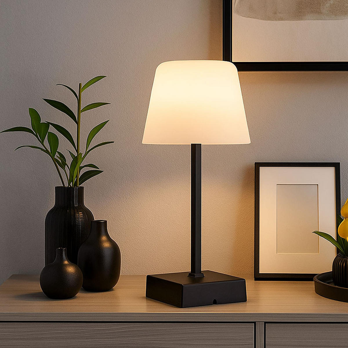 LED TISCHLEUCHTE schwarz Touchdimmer opal - Schwarz, Metall (8.5/8.5/25.5cm) - Globo Lighting