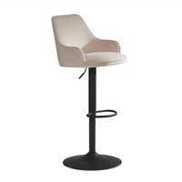 BARHOCKER Samt Lehne Höhenverstellbar Trompetenfuß Armlehne Gepolstert, Beige 45x45x106 cm - Beige/Schwarz, Textil/Metall (45/106/45cm) - KADIMA DESIGN