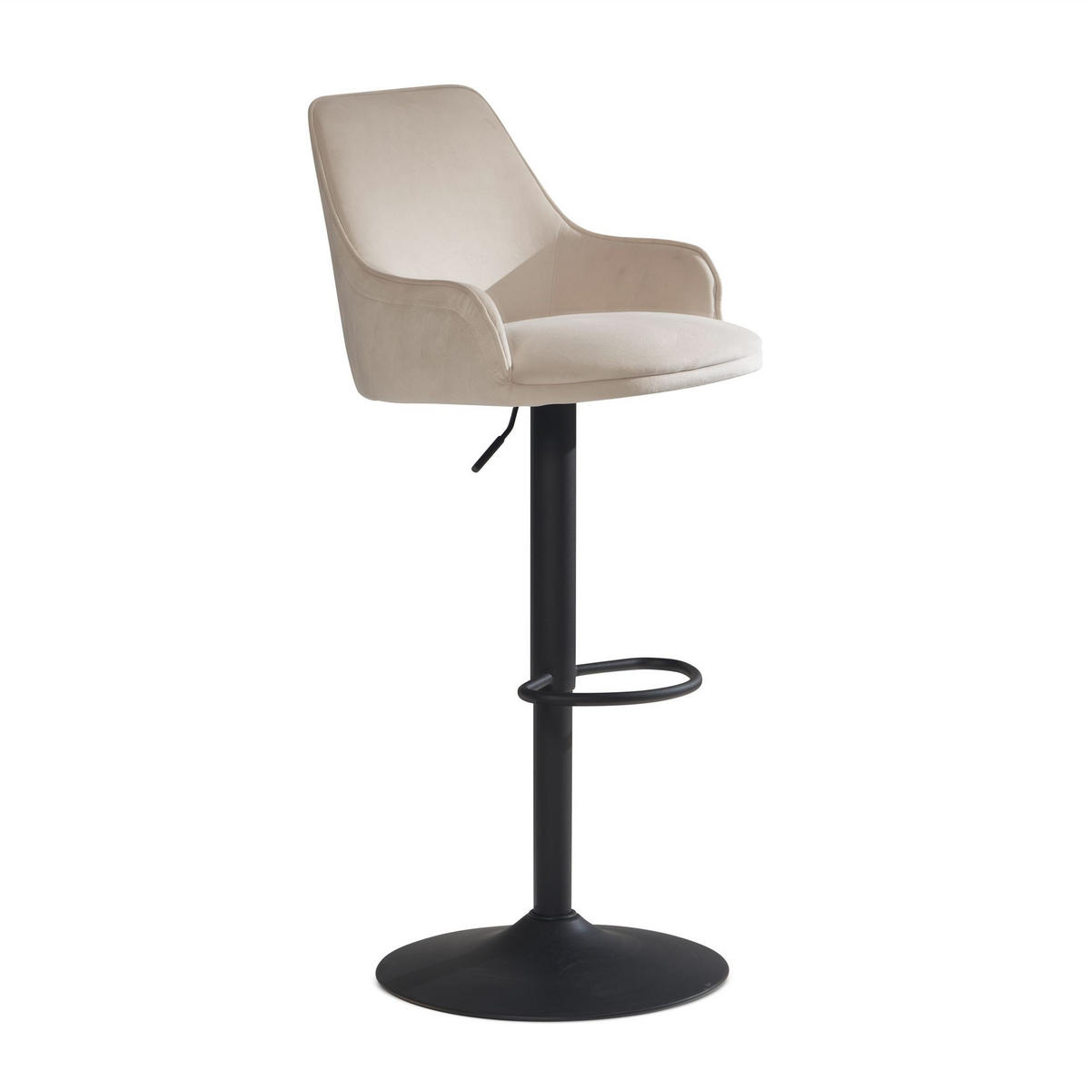 BARHOCKER Samt Lehne Höhenverstellbar Trompetenfuß Armlehne Gepolstert, Beige 45x45x106 cm - Beige/Schwarz, Textil/Metall (45/106/45cm) - KADIMA DESIGN