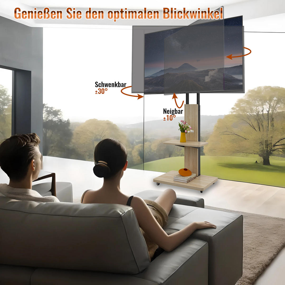 TV-ELEMENT 60/40/114-174 cm Naturholz mit Ablagefach und feststellbaren Rollen - Naturfarben, Holz (60/174/40cm) - Oxeza