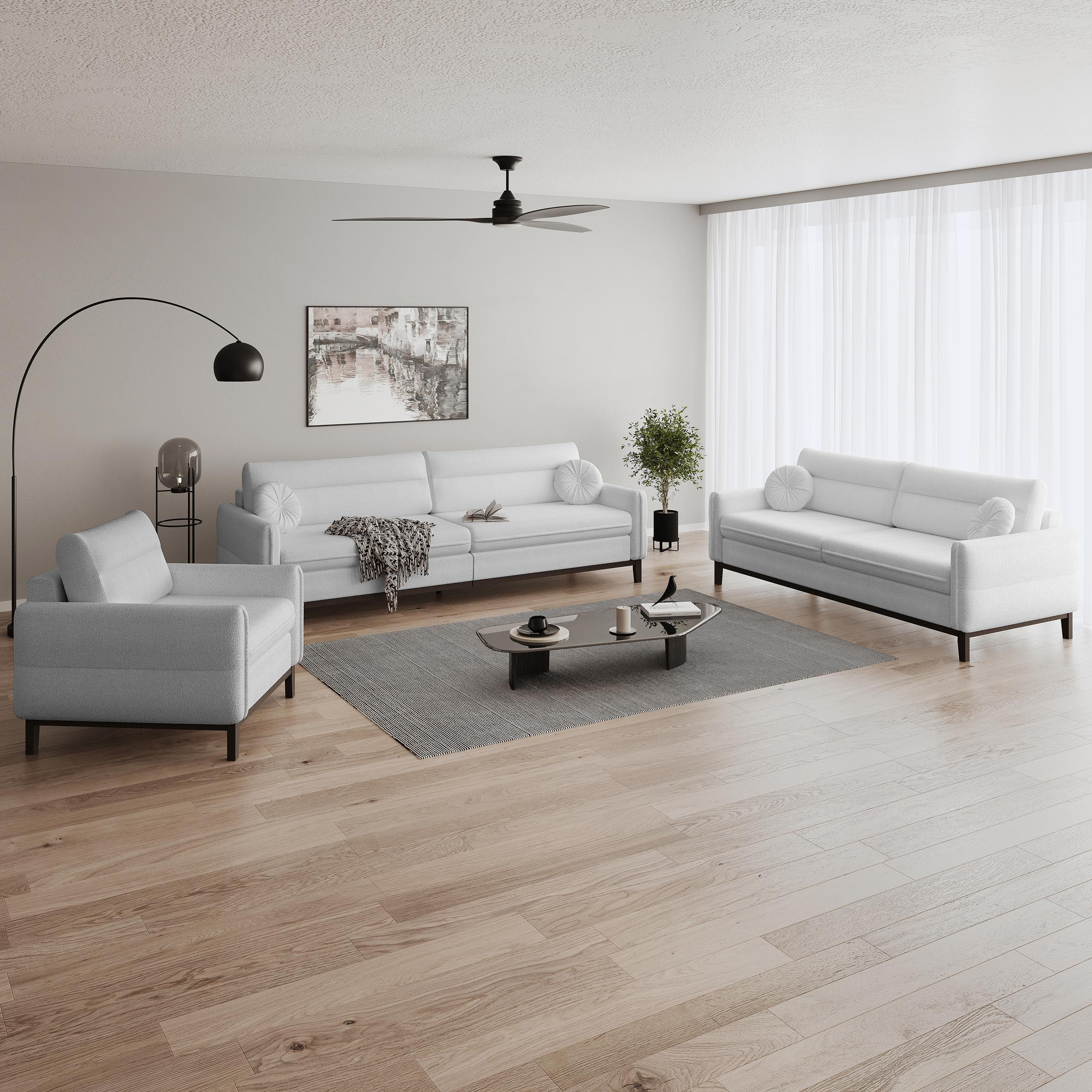 SITZGARNITUR Belweder, zwei Sofas+Sessel, Hellgrau, Bouclé - Wengefarben/Hellgrau, Holz/Textil (268/95/94cm) - Beautysofa