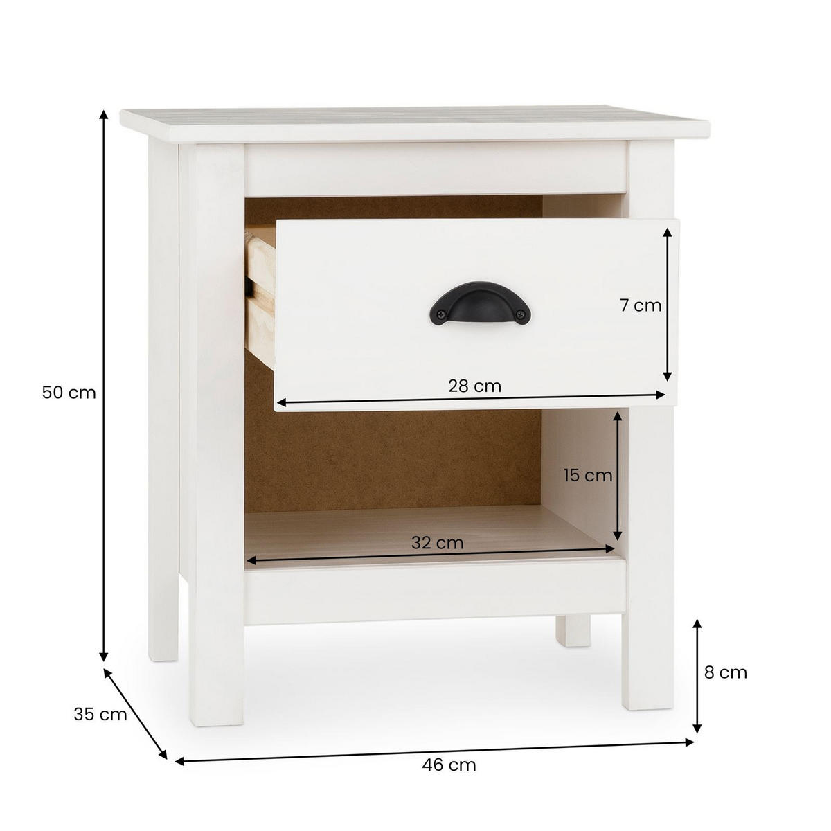 NACHTTISCH TILLY - Weiß, Holz (46/50/35cm) - IDIMEX
