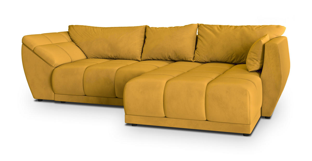 ECKSOFA ORENTI R-S Gelb Velours-Stoff mit Schlaffunktion - Gelb, Holz (287/182cm) - MASSENO