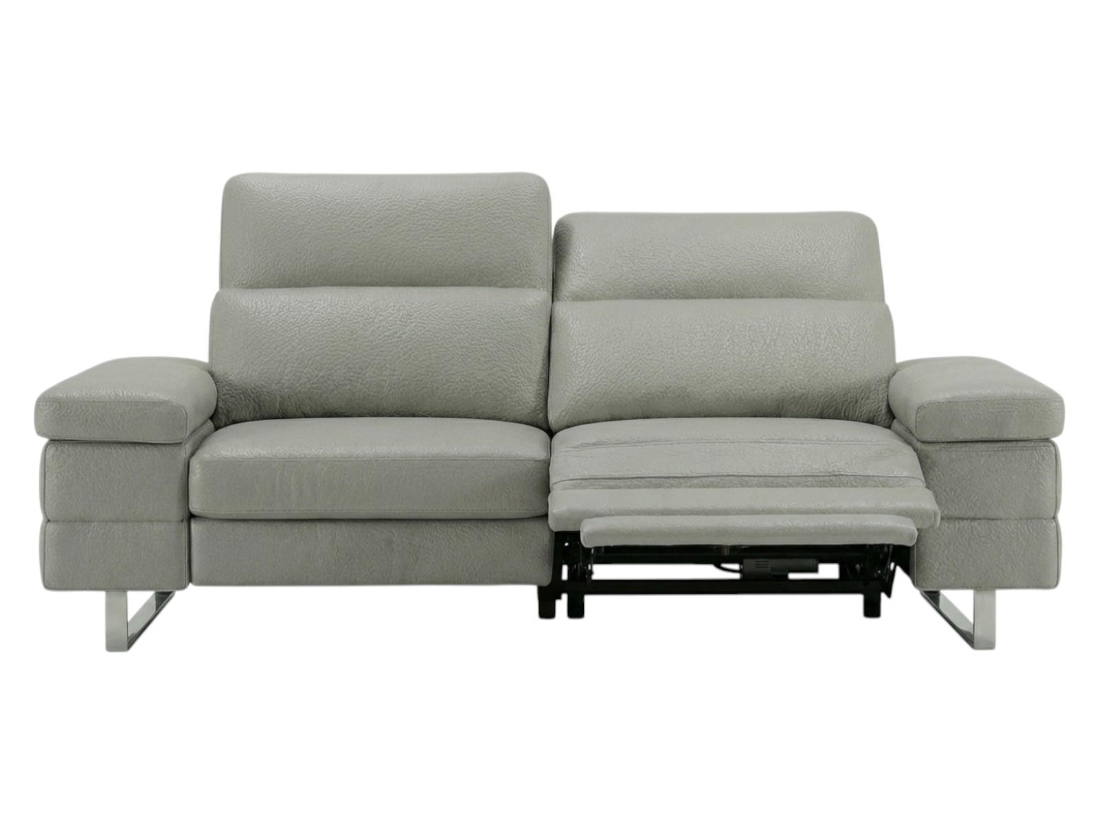 3-SITZER Sofa Virage Echtleder mit 1 x Relaxfunktion Perlgrau - Hellgrau, Leder/Metall (212/75/109cm)