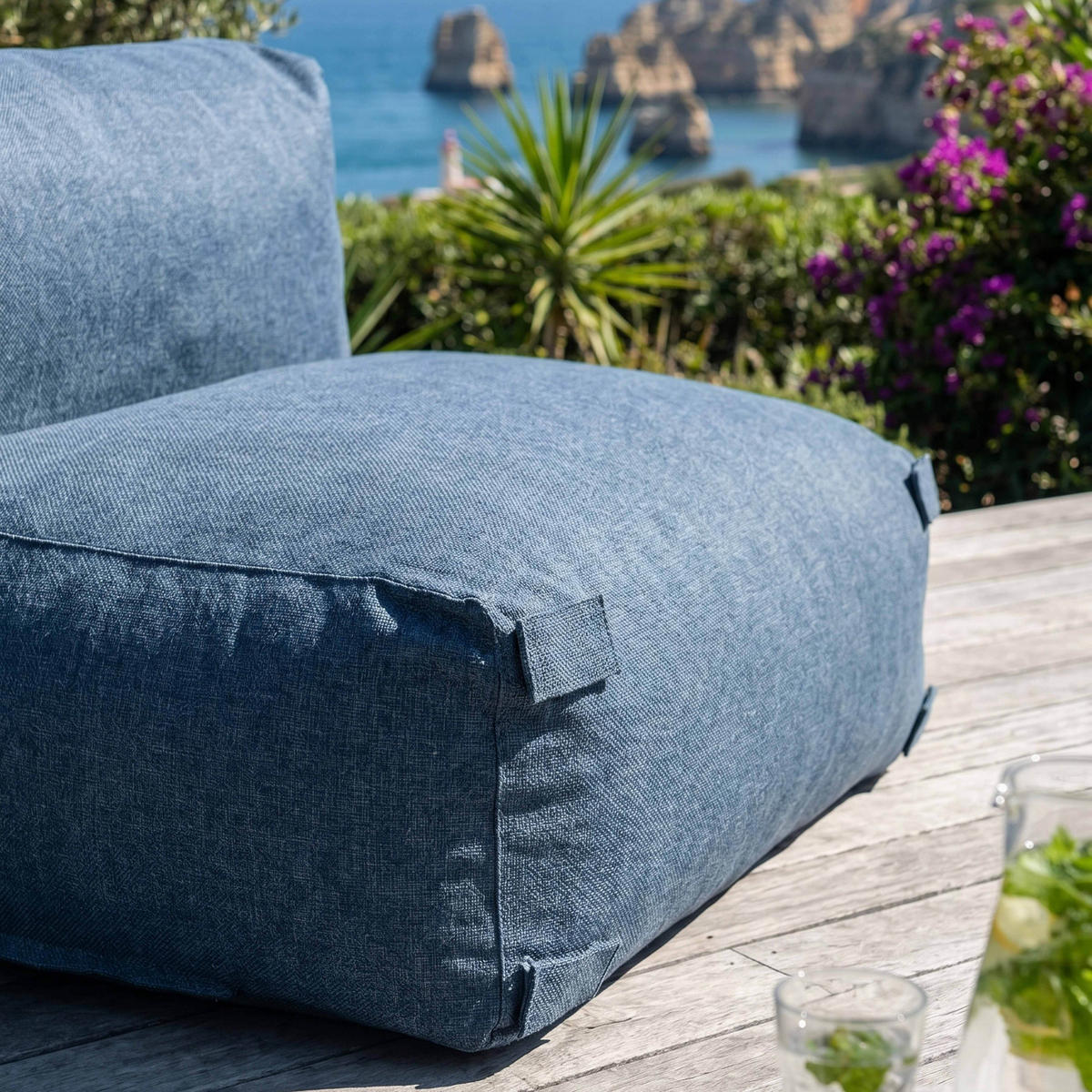 GARTENSOFA mit 2 Sitzplätzen, Pazifikblau - Blau, Textil - Oviala