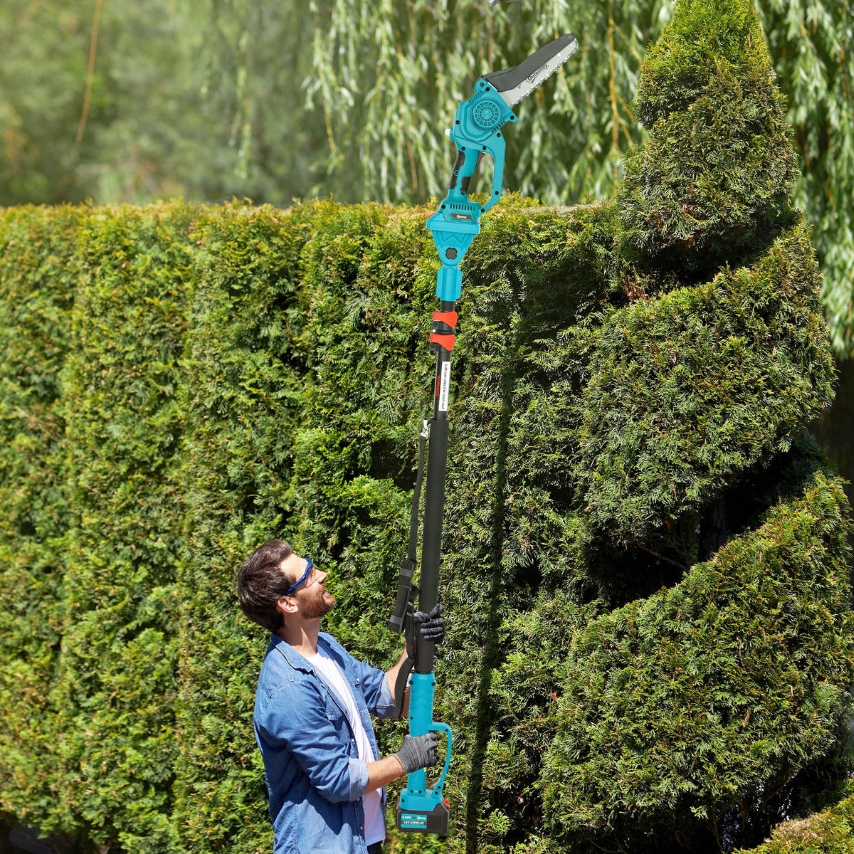 2-IN-1 Mini Kettensäge 580W mit Akku 8000mAh Sicherheitsverriegelung 8 Zoll - Blau, Metall (42/29/10.5cm) - Outsunny