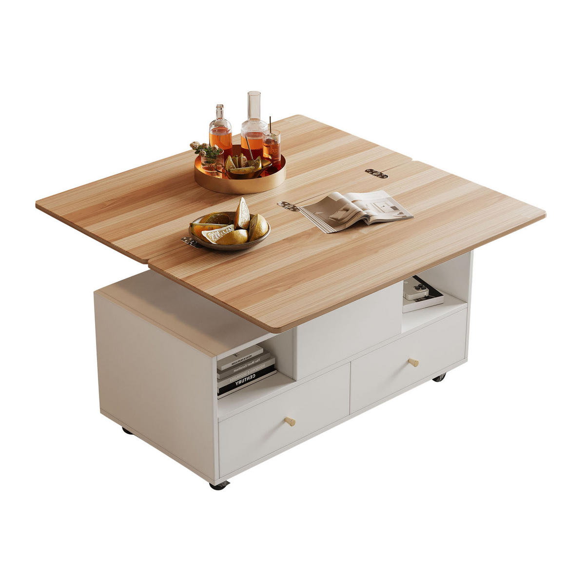 COUCHTISCH 100/50/47,5 cm höhenverstellbar mit Klappfunktion und 4 Schubladen - Naturfarben, Holzwerkstoff (100/50/47.5cm) - Flora Grace