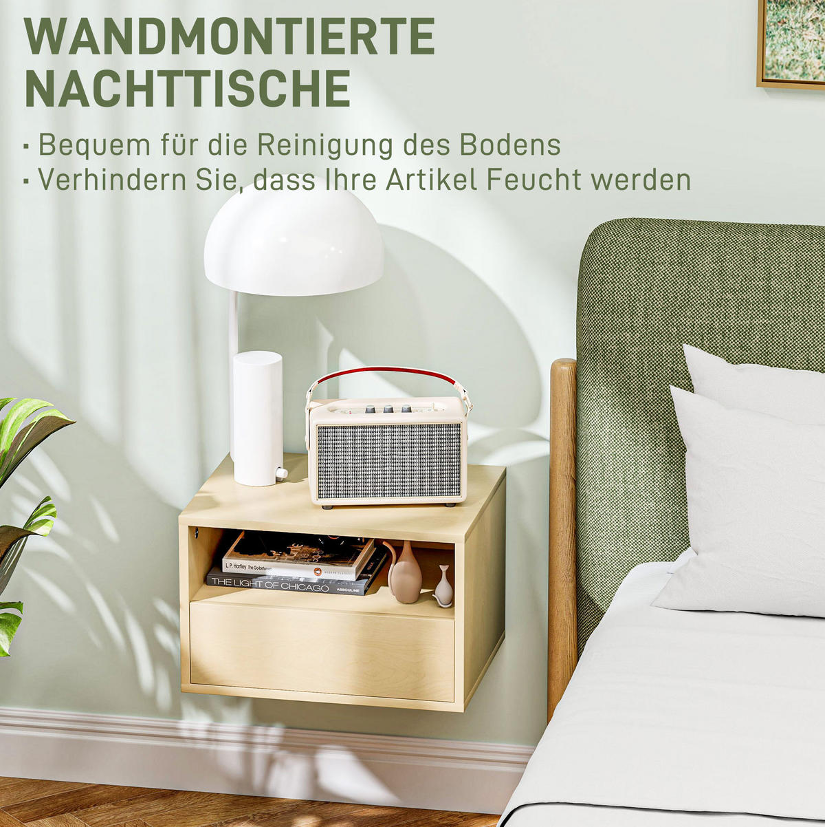 SCHWEBENDER Nachttisch 45/35/27,5 cm im 2er-Set mit Schublade & offenem Fach - Hellbraun, Holz (35/27.5/45cm) - BEAOK