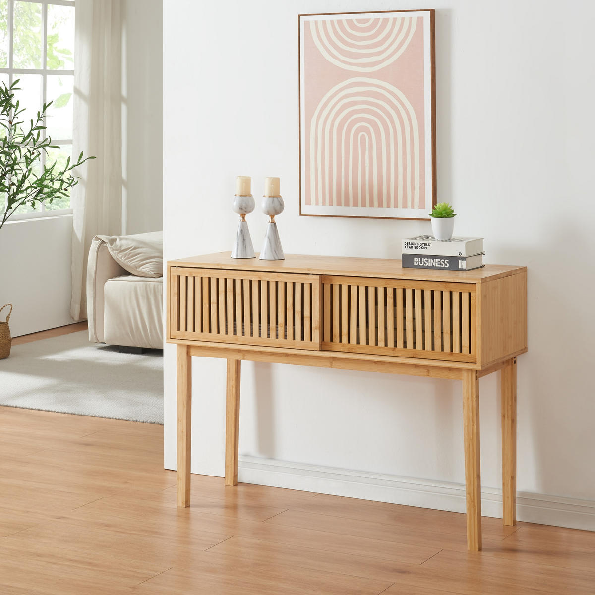 KONSOLENTISCH Ypäjä - Naturfarben, Holz (110/39/80.5cm) - [en.casa]