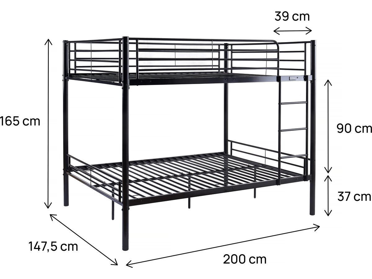 ETAGENBETT adam Schwarz - Schwarz, Metall (190/140cm) - Habitat Garten
