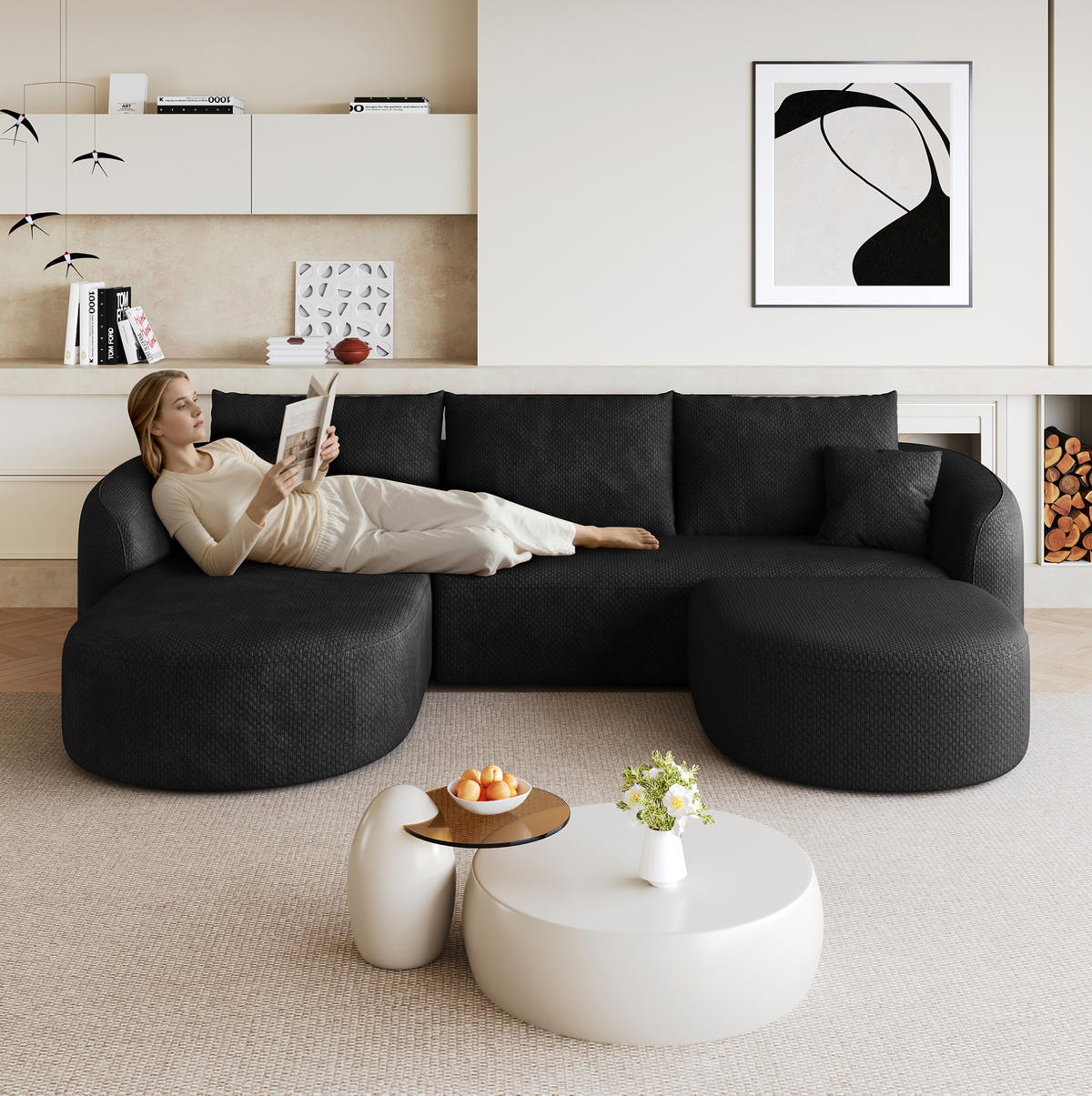 SOFA U-förmig 266 cm Schwarz - Schwarz, Kunststoff (168/85/266cm) - Meubliv